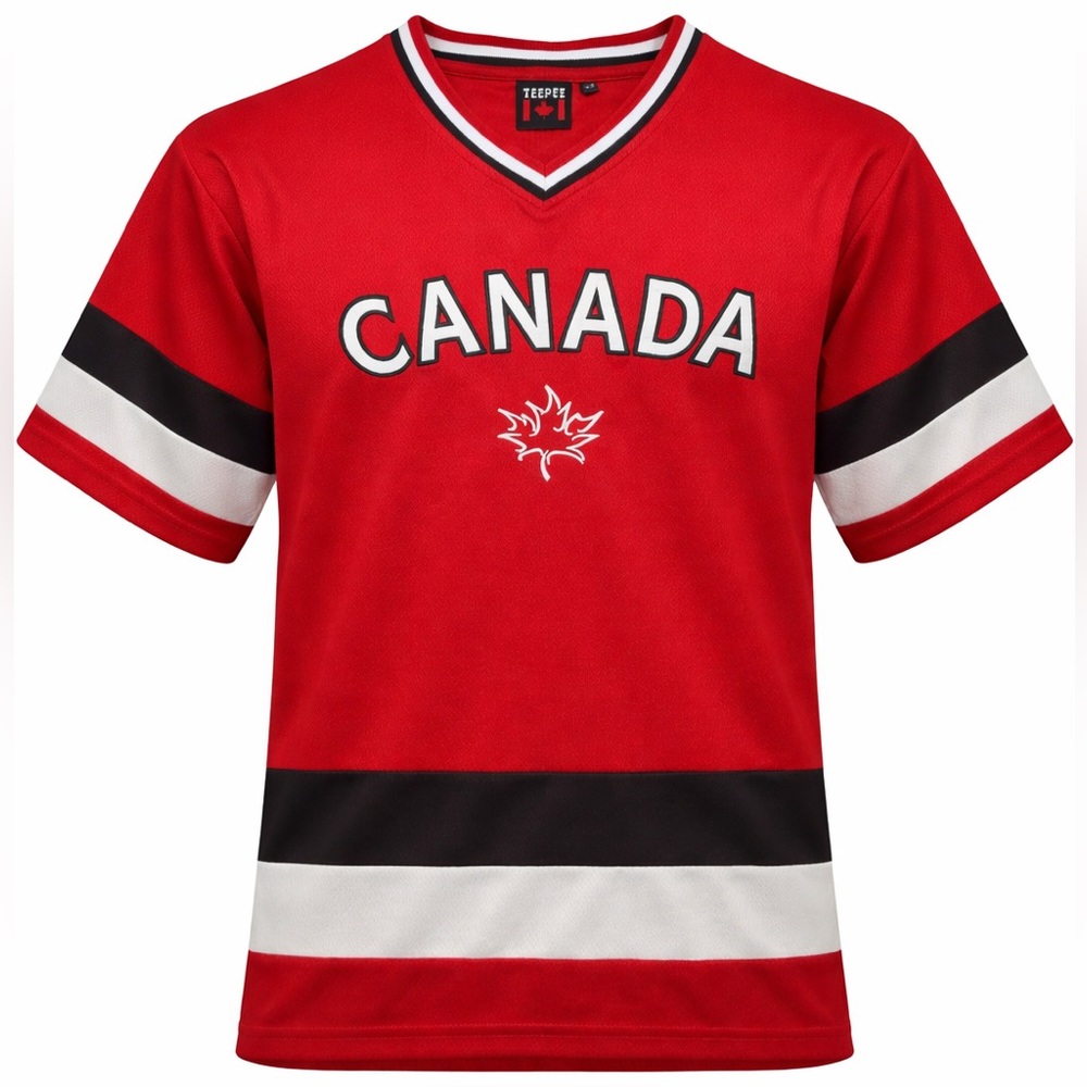 Canada Hockey Jersey Tee Red Black White Maple Leaf Teepee Youth L 14/16